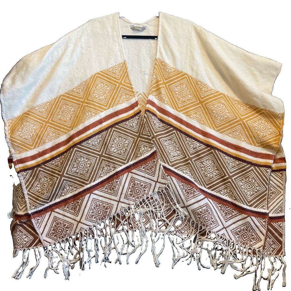 Natural Reflections Women Poncho Southwestern Fringe Oversized Wrap OSFA